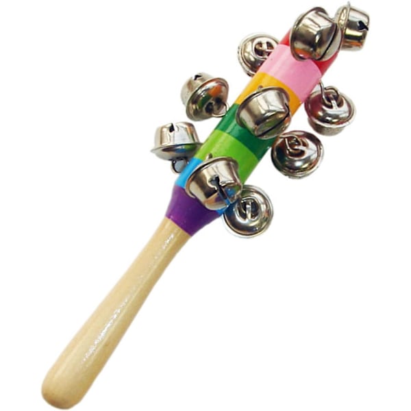 Træ Jingle Bell Stick Farverigt Håndtag Bell Stick Udvikle Musikalske Evner Interaktivt Legetøj med Glatte Overflader