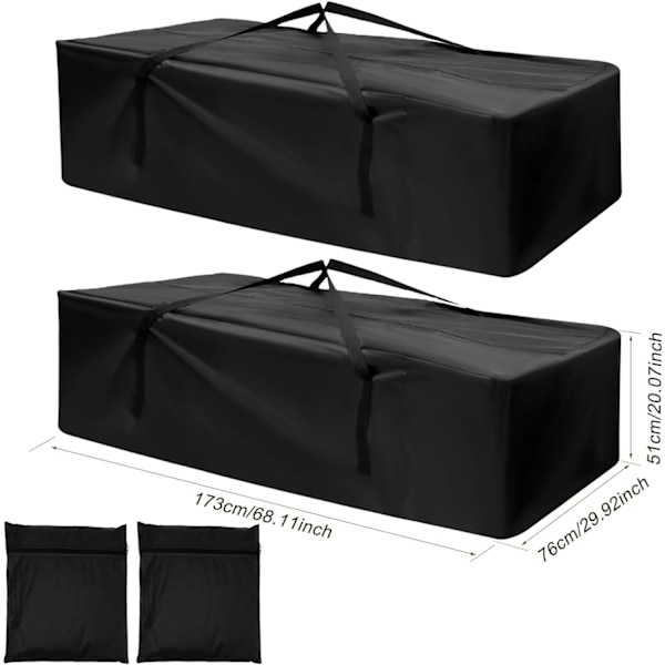 Set med 2 oppbevaringsposer, beskyttelsestrekk, puter, hageputer (173 x 76 x 51 cm)