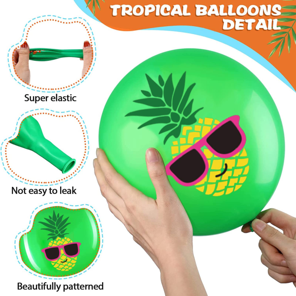 Balloner, 18 stk. Hawaii tropiske festballoner, ananas flamingo kaktus palmeblade trykte latexballoner (12 tommer)