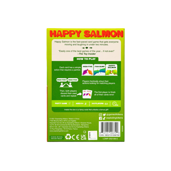 Exploding Kittens Happy Salmon - Kortspill for voksne Tenåringer og barn - Morsomme familiespill