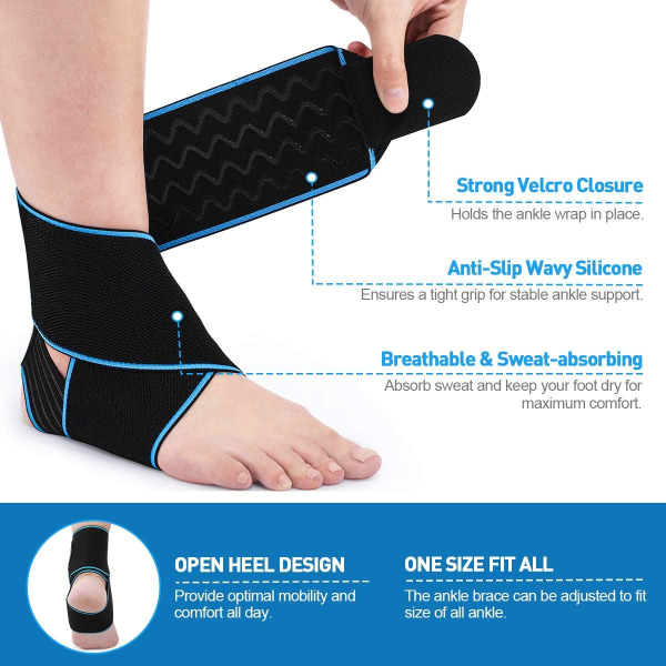 Fotledsstöd - Justerbar fotledsband för sportskydd, skadeåterställning, One Size för män kvinnor Blå