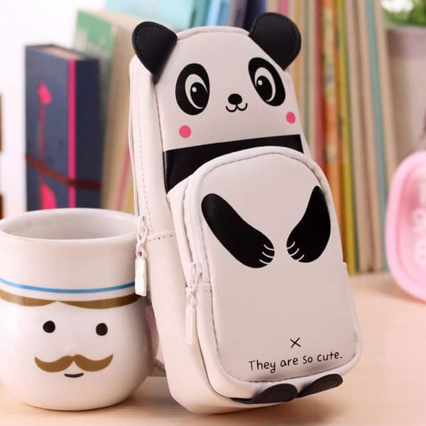 Blyantpose Kids Skole Panda Form Blyantpose Stor Kapacitet Studerende Sød Penneholderpose 1PC