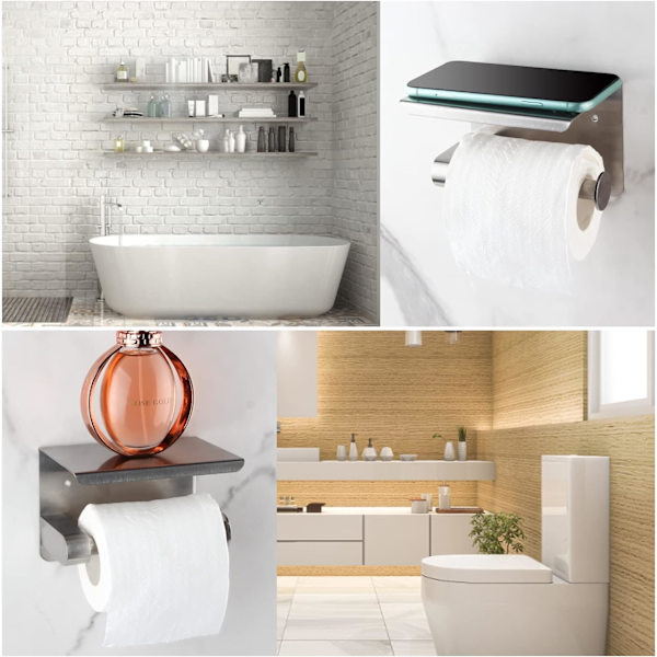 Moderni WC-paperiteline Harjattu SUS 304 Ruostumaton teräs WC-paperiteline matkapuhelintelineellä