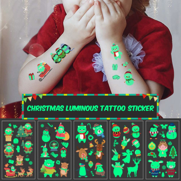 10 kpl Hyvää joulua väliaikainen tatuointitarra, sarjakuva, söpö joulutatuointitarra lapsille, lapsille lahja, vartalotaide satunnainen väri