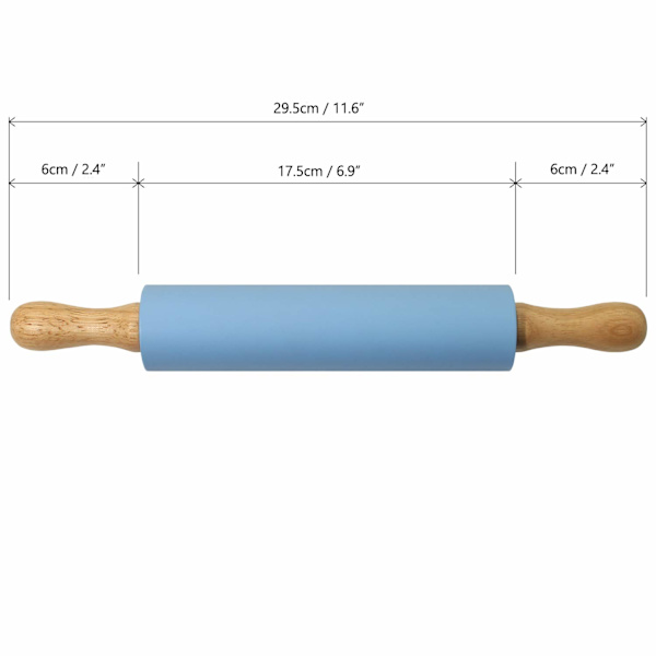 Liten non-stick silikonkjevle med trehåndtak for baking, mini kjevle for deig, fondant, pizza - Blå 30cm (12\")
