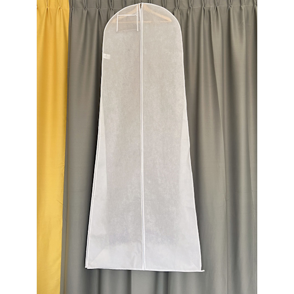Vit Non-Wowen Anti-Dust Bröllopsklänning Klädpåse Skärmskydd med Transparent Dragkedja Ficka