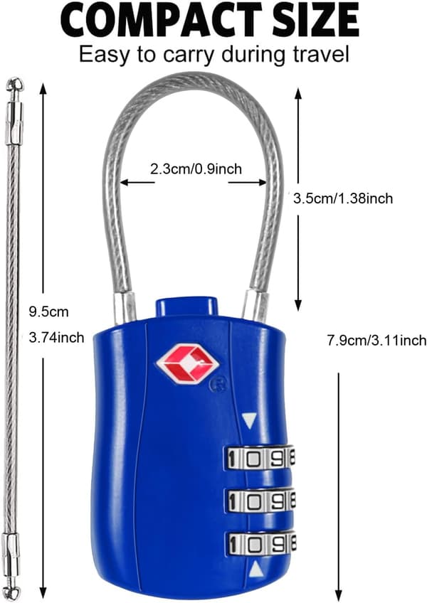 Godkända bagagekombinationslås, (2-pack) Kombinationsreslås för resväskor, resväskor, skåp, gym (blå)