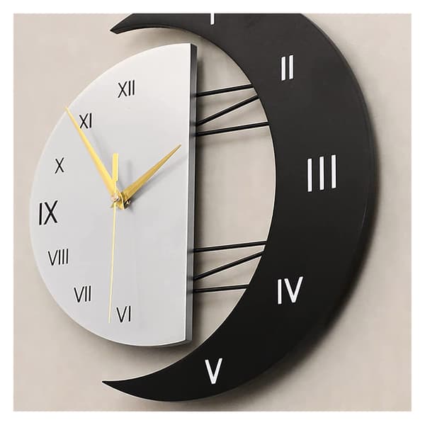 Väggklocka Stor Tyst Modern Design Måne Form Romerska Siffror Kvarts Väggklocka för Vardagsrum Sovrum Kök (31x32)