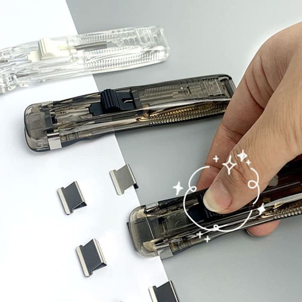 Påfyllningsbar klämma klämdispenser set, pappersklämma pappershäftapparat bärbar handhållen med 100 st återanvändbara rostfria metallpåfyllningsklämmor