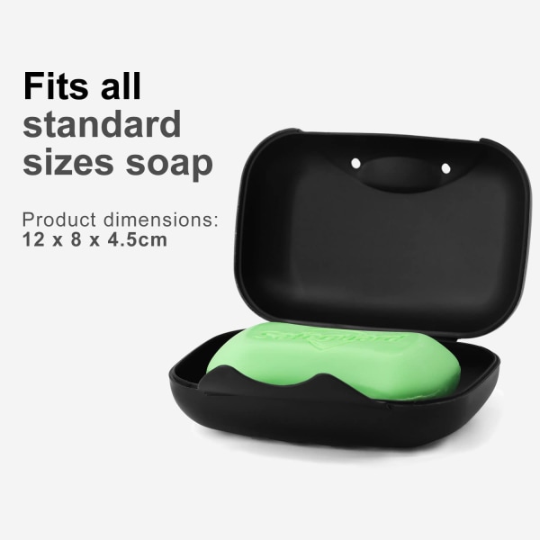 Tvålkopp med lock, reseläckagesäker case, tvålhållare för badrumsgym (svart + klar, 2)