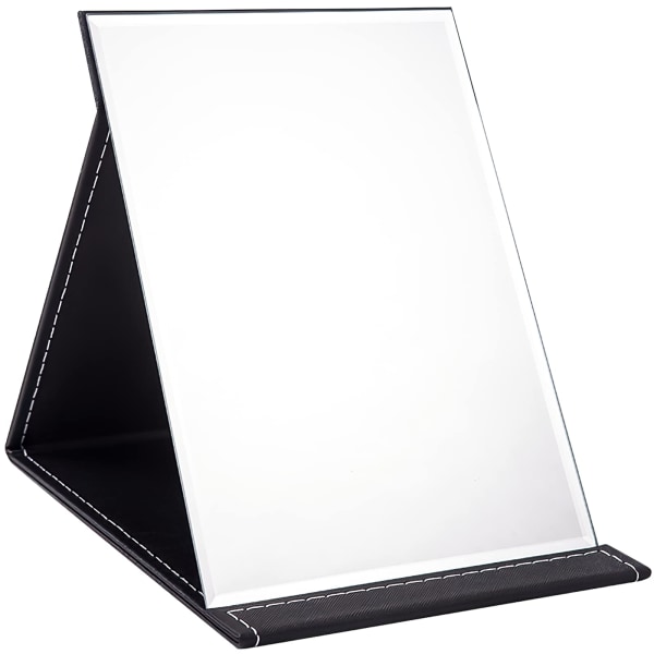 21x15cm Portable Folding Mirror,Black PU Leather Travel Mirror, Free Standing Vanity Mirrors, Tabletop Foldable Mirror