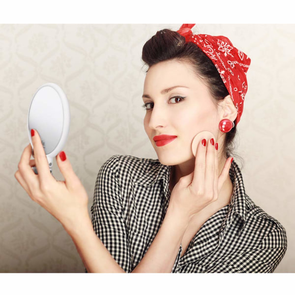 Makeupspejl dobbeltsidet 5X/1X forstørrelsesglas, håndholdt spejl med foldehåndtag, kompakt kosmetisk makeupspejl (hvid) White