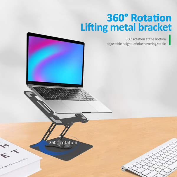Bærbar PC-stativ med 360° roterende base, justerbart ergonomisk stativ (svart) Black