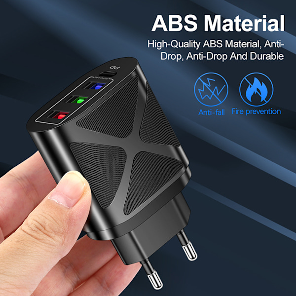 4-Port Oplader til Enheder, Rejse Opladerhoved, 2.4A, Hurtig Opladning, EU, US, UK, 48W, 3 USB + PD