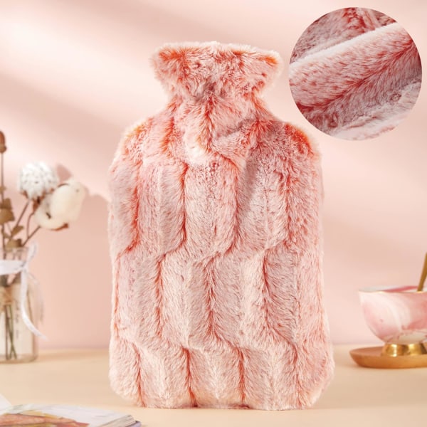 2L Hot Water Bottle with Luxury Cosy Faux Fur Cover,pink