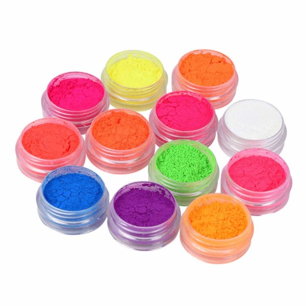 12 väriä Pigment-kynsipuuteri, Pigment Nail Super Bright Neon Powder Fluoresoiva kynsipuuteri