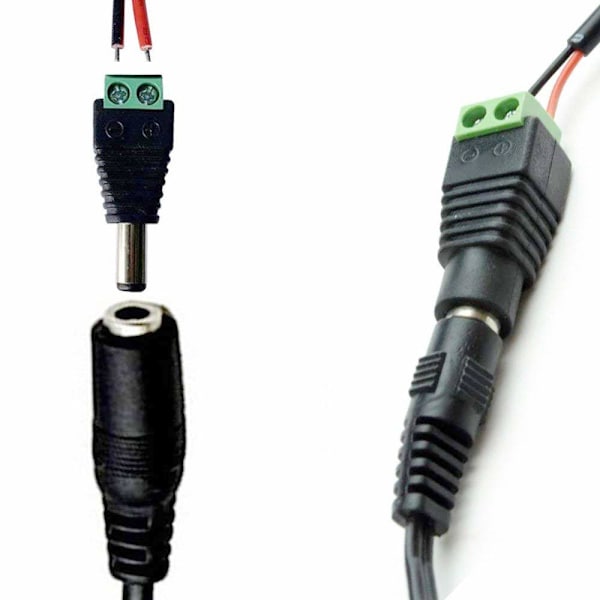 20 stk. DC-strømstik, han/hun, 2,1 x 5,5 mm, 12V-stik, hunstikadaptere til DVR-kamera, stikkontakt, LED-lys, sikkerhedssystem