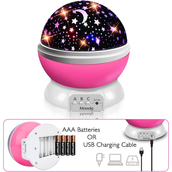 Nattlys for barn med stjerneprojeksjon 360° rotasjonslampe Projektorlys Tak, Led baby nattlys 8 fargemoduser, Gave til baby
