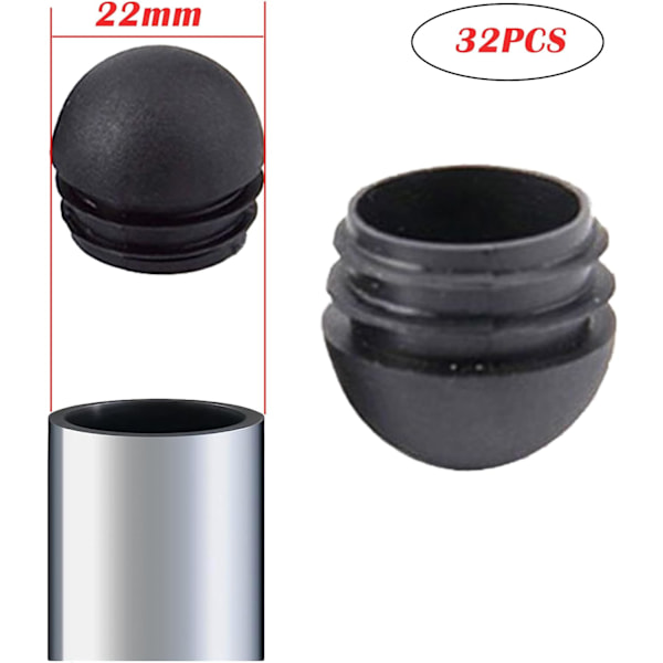 Svarta runda stolsrörskydd, runda inloppslock för stolsben, stolsbenslock 32 stycken (22 mm) 22mm