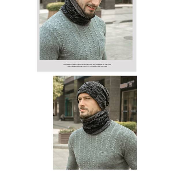 Herrar Mössa Halsduk Set Casual Mössa Stickad Mössa Vintermössa Herrar Varm Vintermössa med Fleecefoder black+grey