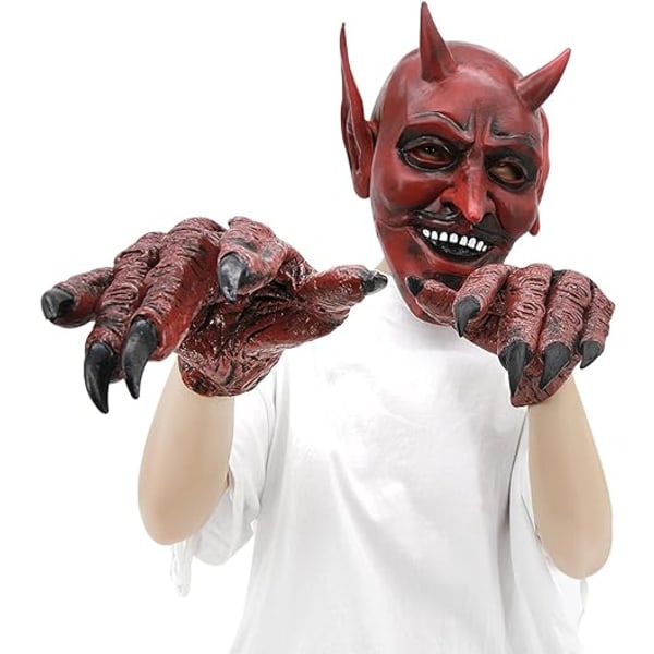 Halloween Latex Skrekkelig Djevel Demon Maske Hansker Skummel Cosplay