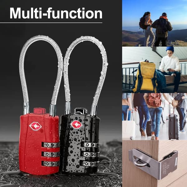 Godkända bagagekombinationslås, (2-pack) kombinationsreslås för resväskor, resväskor, skåp, gym (svart)
