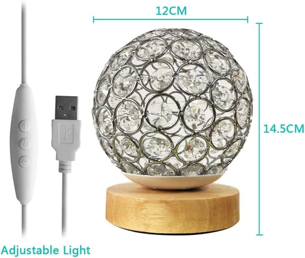 Krystall USB-bordlampe Sølv Krystallkule med Trefot Sengesidebordlampe Dimbar Moderne Nattlys