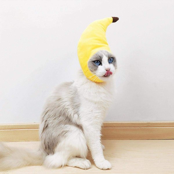Halloween-Bananhatt för Husdjur - Mjukt, Lätt Plyschmaterial, Justerbar Storlek för Katter & Små Hundar, Gul