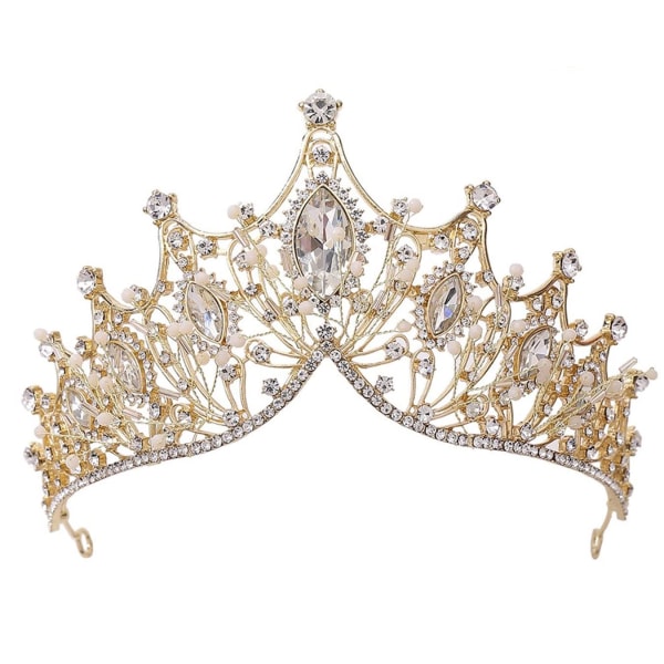 Tiara kristallikruunu morsiamen, prinsessa tiara häät tiara kruunu hääjuhliin tanssiaiset näytelmä juhlat syntymäpäiväjuhlat GOLD+WHITE