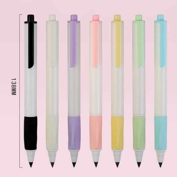 Inspirerende blyant Langtidsholdbar 7 stk evighedssæt Hb 0,5 mm push-type blyanter med slibende No-blæk Sletbart silikonegreb korrigerende