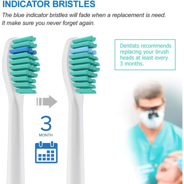 Ersättningstandborsthuvuden, 8-pack standardborsthuvuden kompatibla med Philips Sonicare elektriska tandborstar, passar DiamondClean FlexCare etc