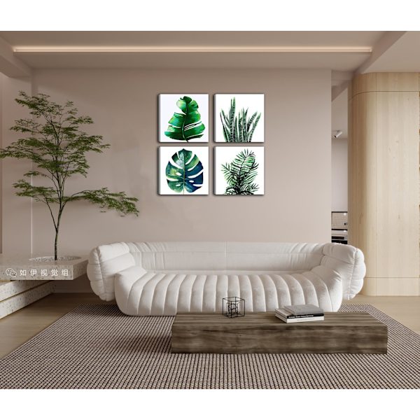 Botanisk Dekor Grøn Vægkunst - 4 Stykker Indrammet Tropisk Maleri Naturlig Eucalyptus Monstera Løv Lærred Kunstværk 4 Stykker 12x12 Tommer