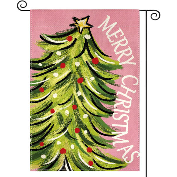 Merry Christmas -puutarhalippu 12x18 tuumaa, kaksisivuinen, joulukuusi joulu talvi loma piha ulkona koristeellinen lippu, vaaleanpunainen