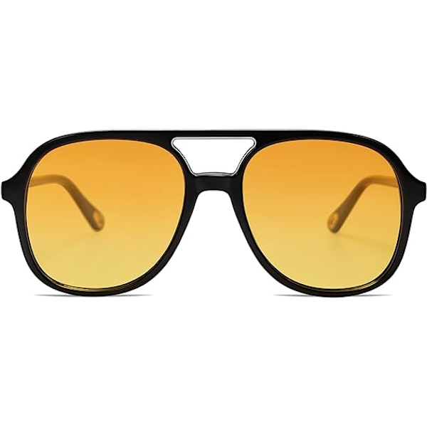 Retro Polariseret Aviator Solbriller til Kvinder Mænd Klassisk 70'er Vintage Trendy Square Aviators（Sort eller Gul）