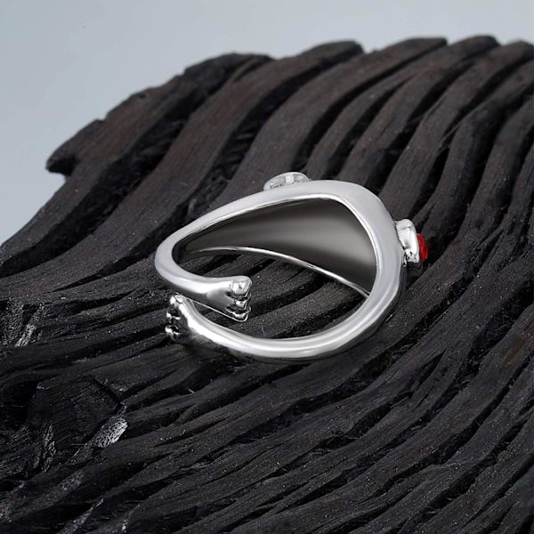 Retro Groda Ring, Vintage Silver Groda Ring med Röd Jade Granat, Justerbar Kreativ 3D Öppen Ring Smycken Present till Alla Hjärtans Dag Fest Födelsedag
