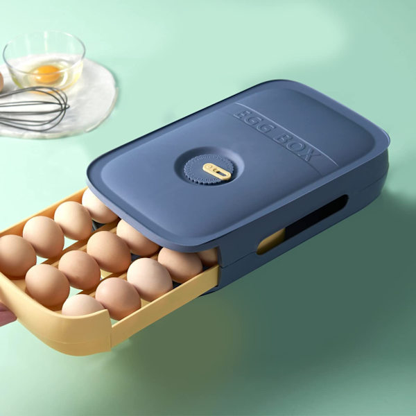 Egg Box 21 Egg, Egg Oppbevaringsboks Plast, Eggbrett for Kjøleskap, Egg Oppbevaring Egg Box, Egg Kurv Egg Oppbevaringsboks Kjøkken Egg Holder (Blå) Blue