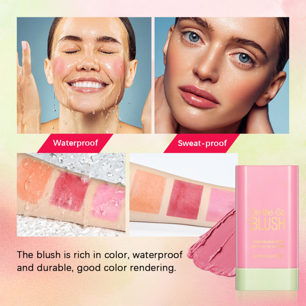 Blusher for kinn-sminke - Kremet, lett multi-stick for ansikt, øyne og leppe - Langvarig 3-i-1 multi-bruk blusher konturstift (Shy Pink) Pink