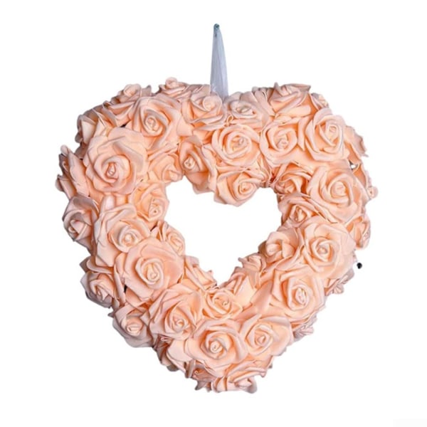 Simulert rosekrans, romantisk valentinsdagsdørhenging, hjerteformede kranser for valentinskjærlighet, dekorasjon for bryllupsfest