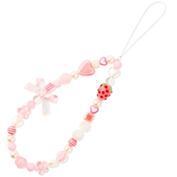 Telefonberlock, Strawberry Söt mobil pärlband Mobiltelefon hänge Armband pärlstav mobil nyckelring prydnad för damer, flickor, kvinna present (rosa)