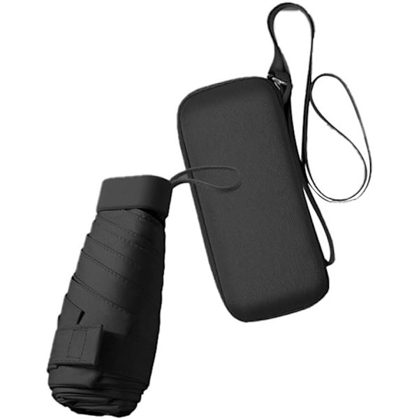 Sammenfoldelig rejse paraply, lille kompakt paraply til sol og regn vindafvisende UV paraply med lynlås etui til kvinder pige, sort