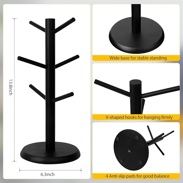 Kaffe Kopholder, Træ Tyk Bund Bambus Kopholder, Kopholder, Bordplade Kopholder(sort)