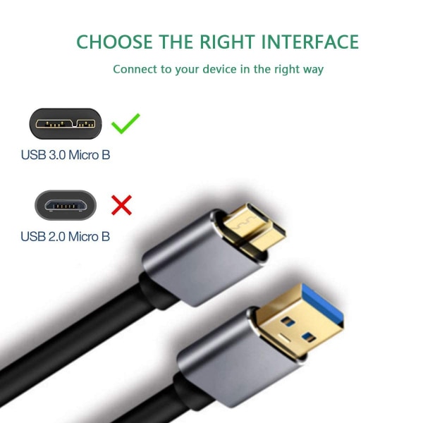 USB 3.0 -mikrokaapeli, Super Speed ​​USB 3.0 A Male–Micro B -ulkoinen kiintolevy kullatuilla liittimillä Galaxy S5:lle, Note 3:lle, kameralle ja muille.