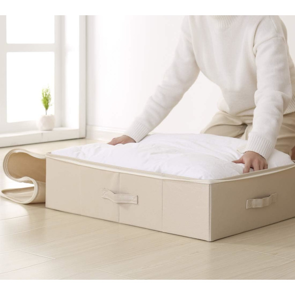 Förvaringslåda under sängen, kläder, duntäcken, kuddförvaring, beige Beige