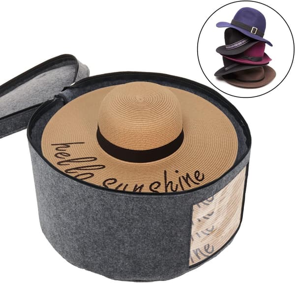 Hat opbevaringsboks med låg, 17 tommer diameter pop up hat bokse, sammenklappelig rejsehat Grey