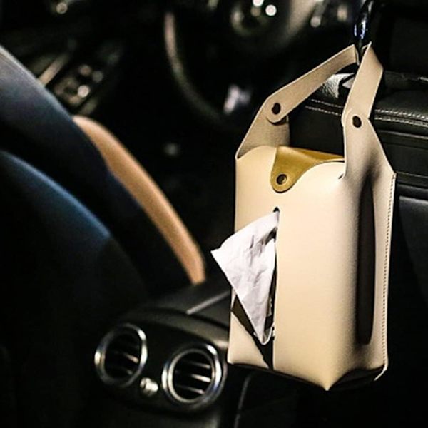 Hængende Tissue Box Pu Læder Bil Tissue Holder Bærbar Serviet Box Cover med Snap til Bil Badeværelse Køkken(Beige) Beige