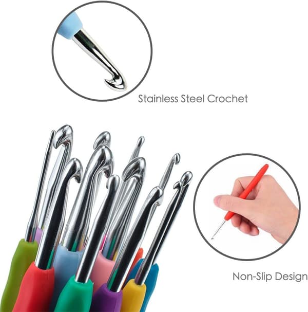41-pak Hæklenåle Sæt, Striktilbehør med Etui, Aluminium Strikkenåle, Ergonomiske Bløde Greb, 2,0 mm-8,0 mm