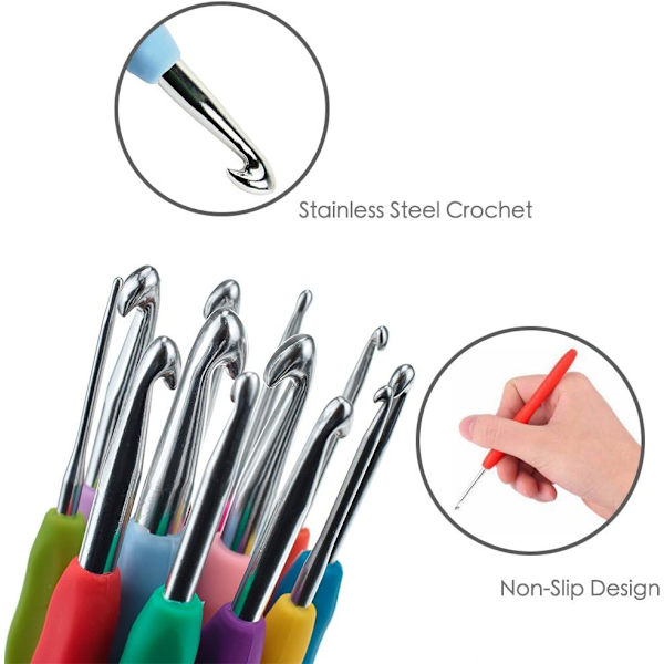 41-pakks sett med heklekroker, strikketilbehør med etui, aluminiumstrikknåler, ergonomiske myke grep, 2,0 mm-8,0 mm