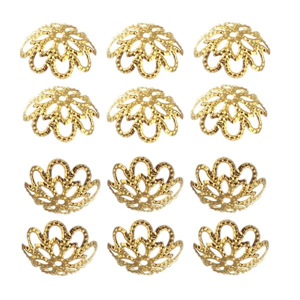 10 mm guldfarvede blomsterperlehætter med hule blomsterperler til fremstilling af smykker (guld) Gold