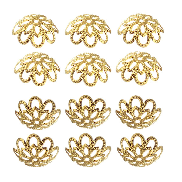 10mm Gullfarget Blomsterperlehetter Hule Blomsterperlehetter for Smykkeproduksjon (Gull) Gold