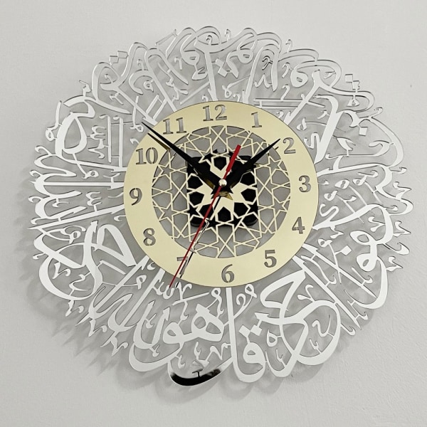 Kiiltävästä metallista valmistettu kello äänettömällä mekanismilla | Seinäkoristeet silver 30cm